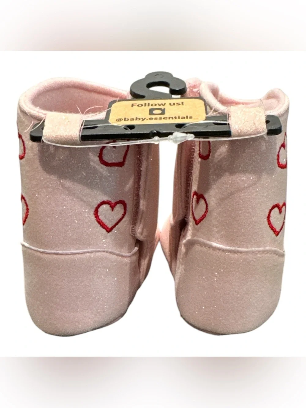Baby Essentials Pink Sparkly Heart Cowboy Boots Velcro 9-12 Months NWT
